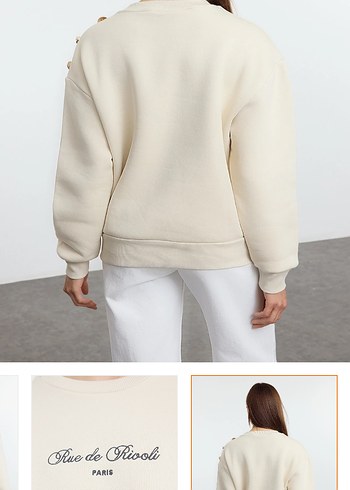 Bej Düğmeli Kadın Sweatshirt - Görsel 3