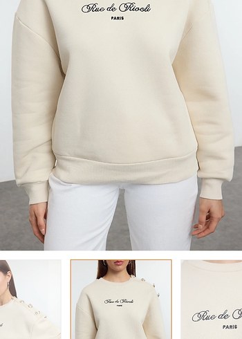 Bej Düğmeli Kadın Sweatshirt - Görsel 2