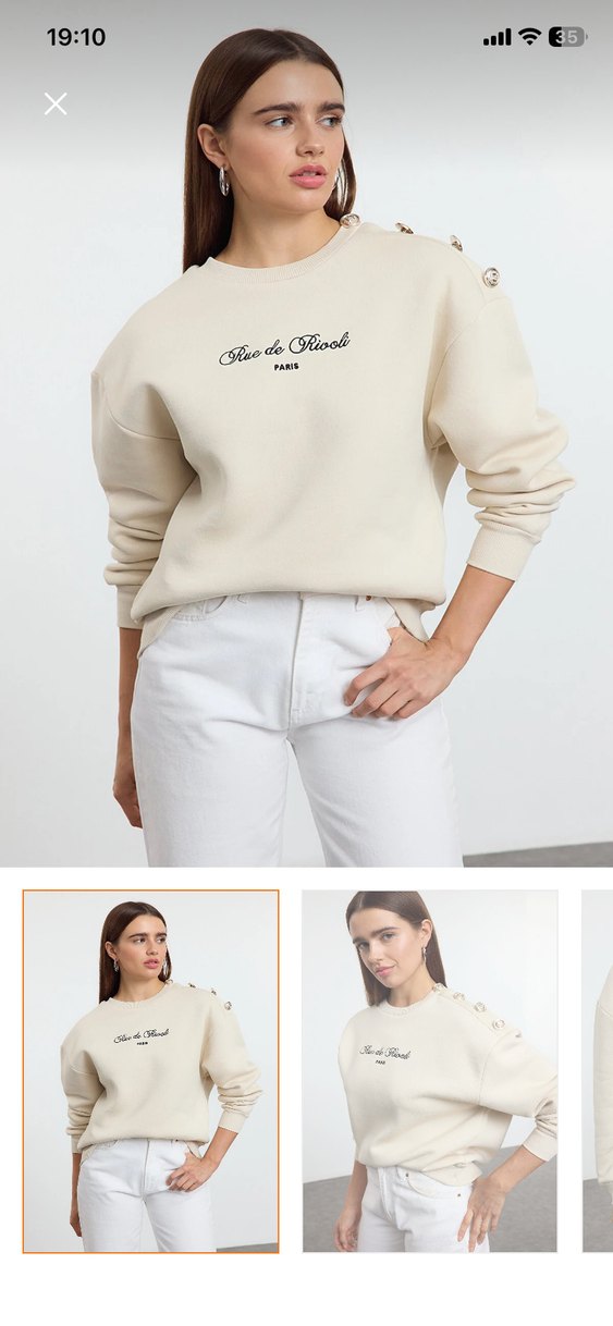 Bej Düğmeli Kadın Sweatshirt - Görsel 4