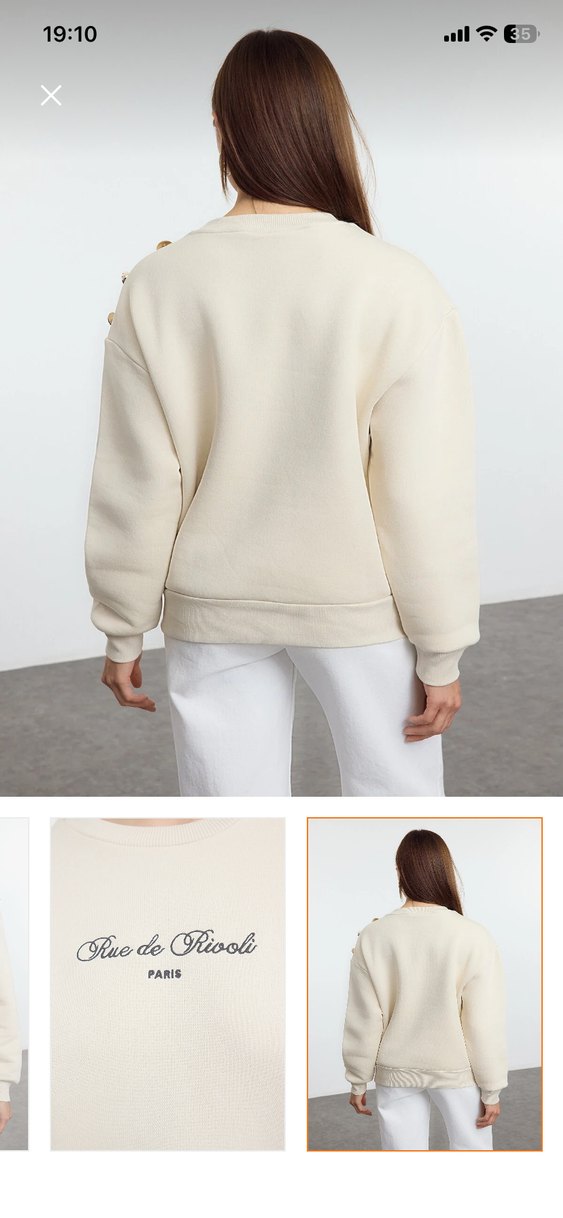 Bej Düğmeli Kadın Sweatshirt - Görsel 3