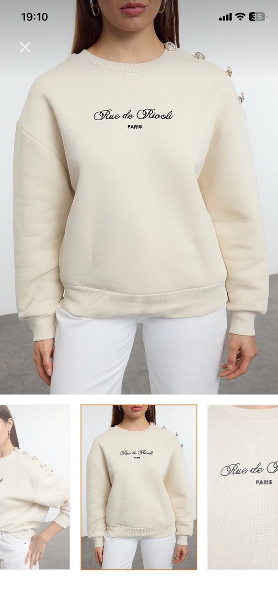 Bej Düğmeli Kadın Sweatshirt - Görsel 2