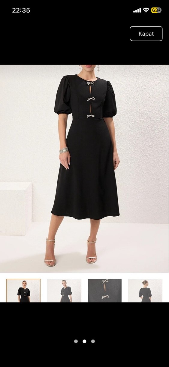 Siyah Fiyonklu Örme Şık Abiye Elbise - Görsel 2