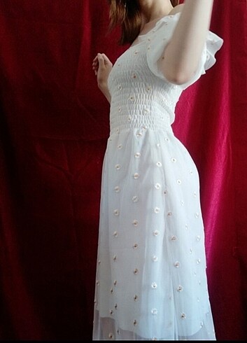Diğer Papatyalı beyaz elbise