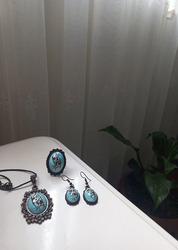 Turkuaz Boncuklu Bohem Kadın İznik çini Takı Seti - Görsel 2