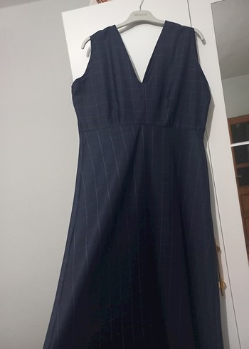 Lacivert V Yaka Kadın Uzun Jile Elbise - Görsel 2