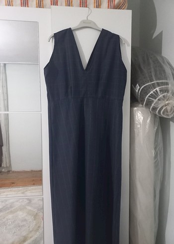 Lacivert V Yaka Kadın Uzun Jile Elbise - Görsel 3