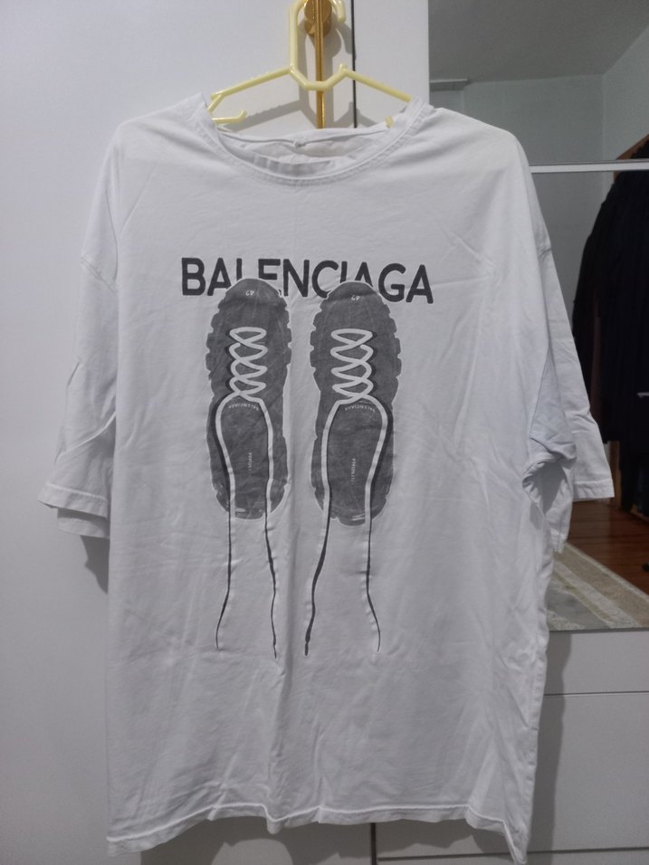 Beyaz Balenciaga Baskılı Erkek Tişört - Görsel 2