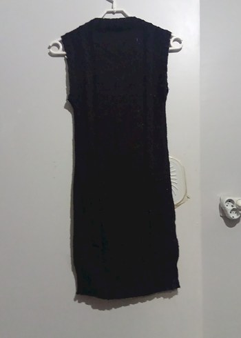 Siyah V Yakalı Kolsuz Triko Midi Elbise - Görsel 2