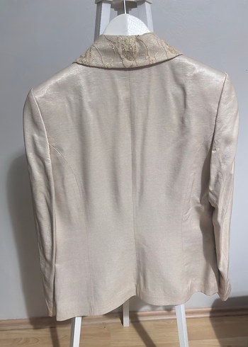 Bej dantel detaylı Kadın Blazer Ceket etek takım - Görsel 2