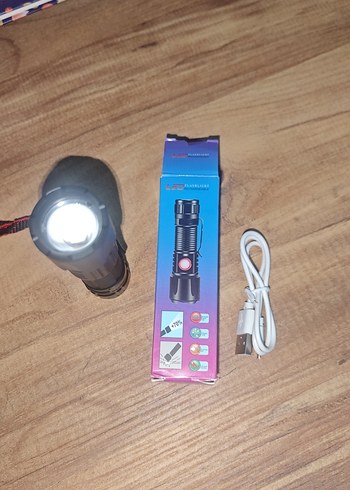 USB Şarjlı Siyah El Feneri - Görsel 2