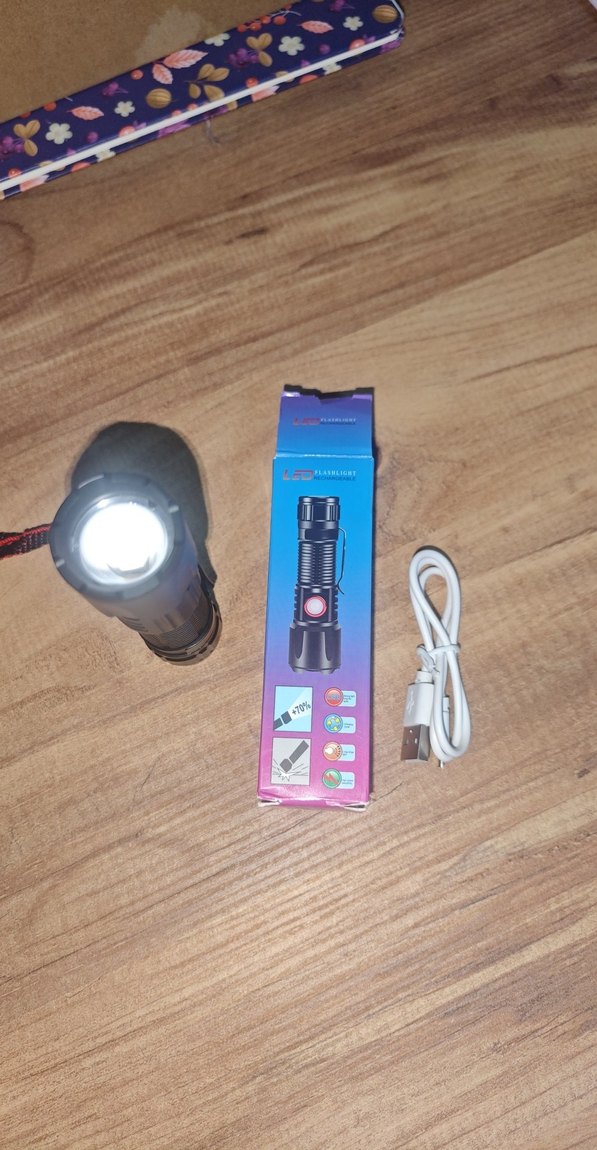 USB Şarjlı Siyah El Feneri - Görsel 2