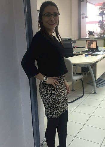 Leopar Desenli Siyah örme Midi Etek