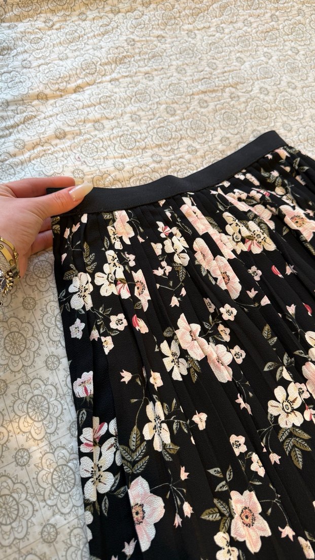 Bohem Çiçek Desenli Uzun Pilili Etek - Görsel 4