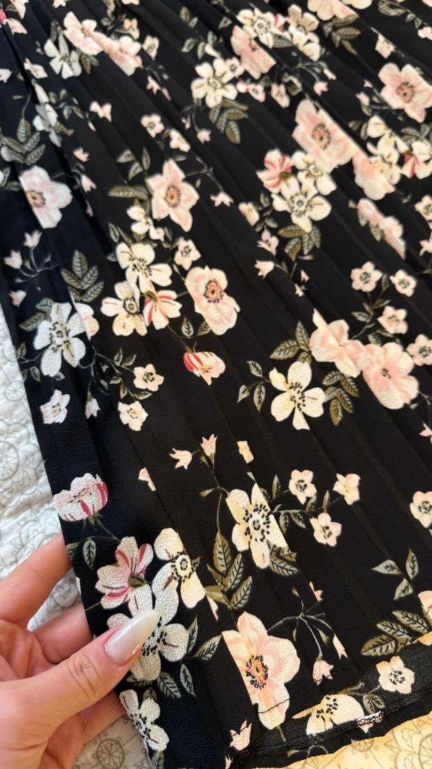 Bohem Çiçek Desenli Uzun Pilili Etek - Görsel 3