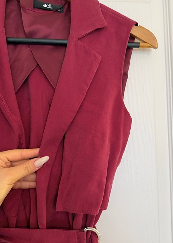 ADL marka Bordo Kemerli V Yaka Kadın Yelek - Görsel 5