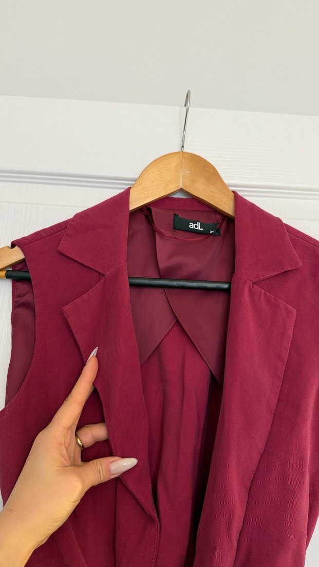 ADL marka Bordo Kemerli V Yaka Kadın Yelek - Görsel 3