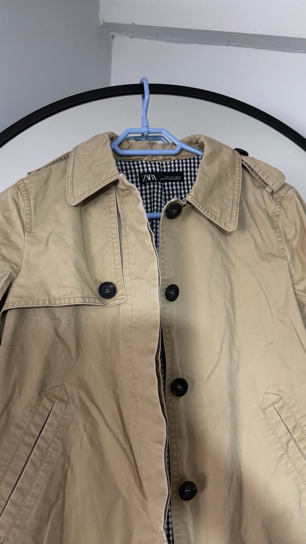 Bej Düğmeli Midi Kadın Trençkot - Görsel 3