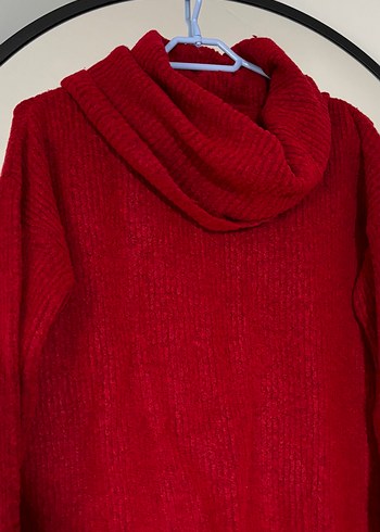 Kadın Kırmızı Örgü Yüksek Yaka Kazak - Görsel 2
