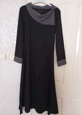 Gri Yaka Detaylı  elbise Uzun Kollu - Görsel 4