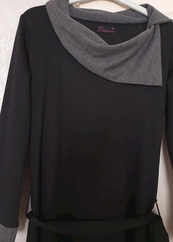 Gri Yaka Detaylı  elbise Uzun Kollu - Görsel 2