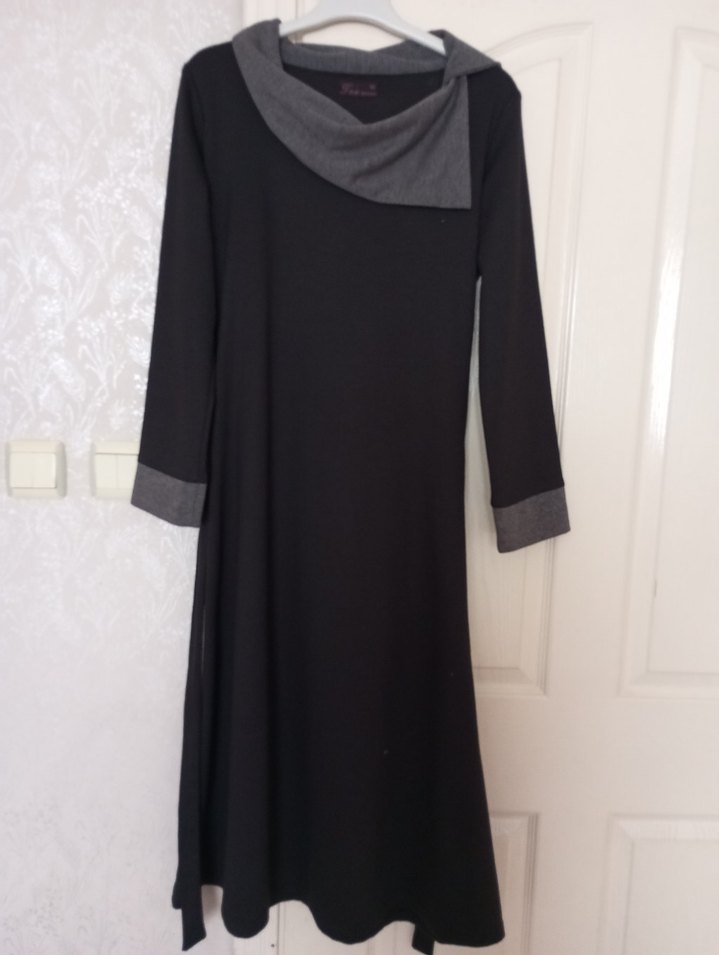 Gri Yaka Detaylı  elbise Uzun Kollu - Görsel 4