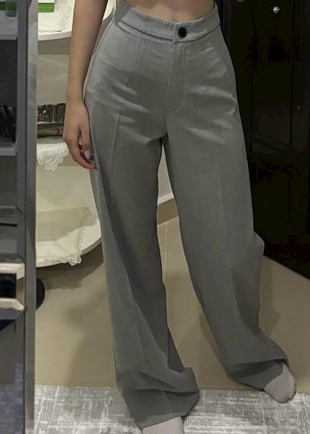 Gri Pamuklu Kadın Kumaş Pantolon - Görsel 2