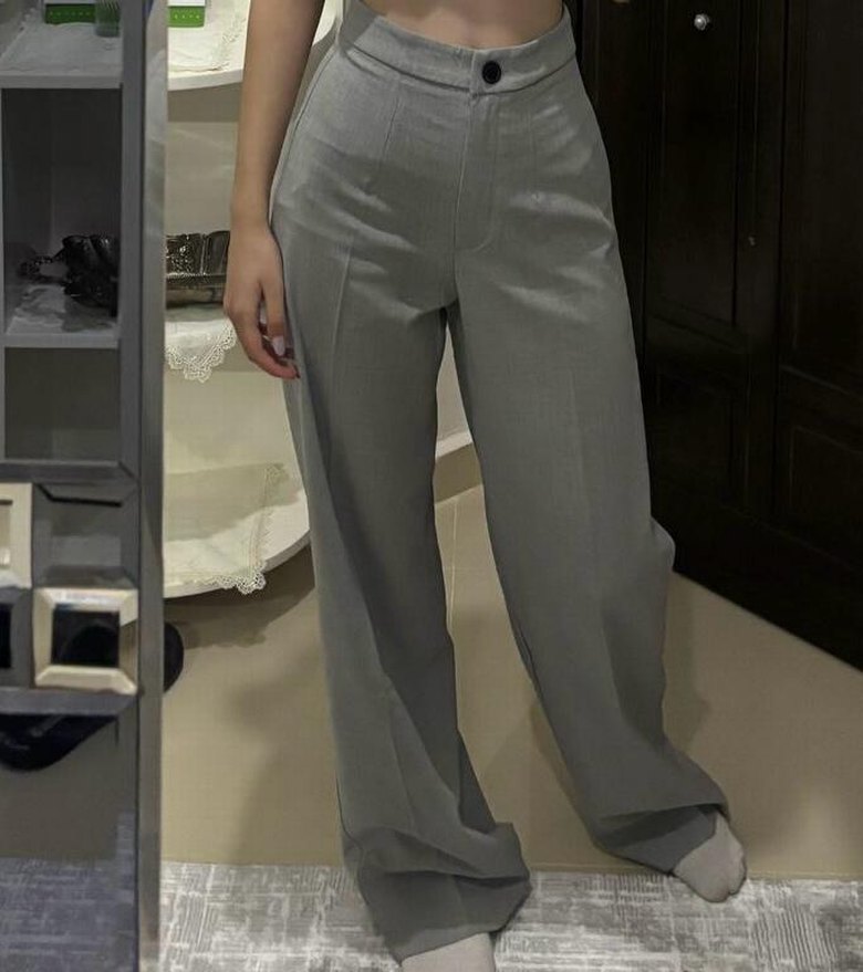 Gri Pamuklu Kadın Kumaş Pantolon - Görsel 2