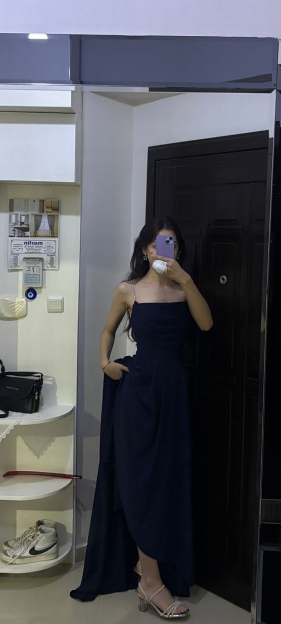 lacivert Uzun Straplez abiye - Görsel 2