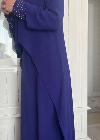Uzun Mor Drapeli Kadın tesettür Abiye Elbise - Görsel 3