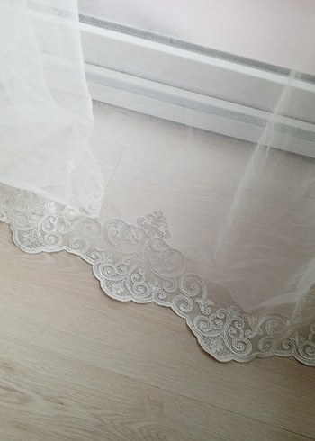 Gri Desenli Beyaz Tül Perde - Görsel 3