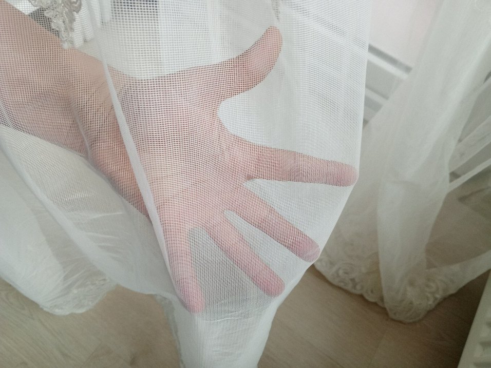 Gri Desenli Beyaz Tül Perde - Görsel 4