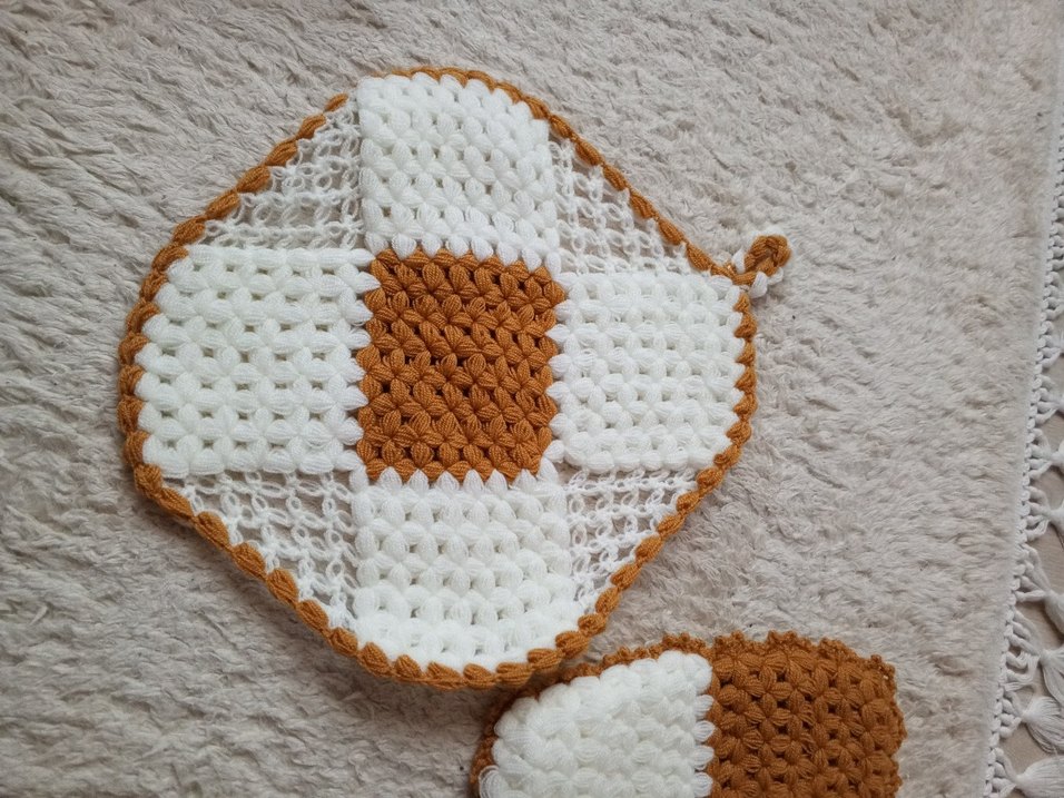 Beyaz ve Kahverengi Örgü Banyo Süngeri - Görsel 3