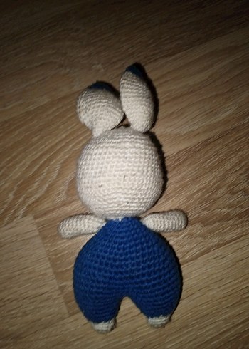 Mavi Gri El Örgüsü Tavşan Peluş Oyuncak - Görsel 3