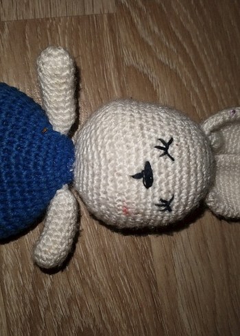 Mavi Gri El Örgüsü Tavşan Peluş Oyuncak - Görsel 2