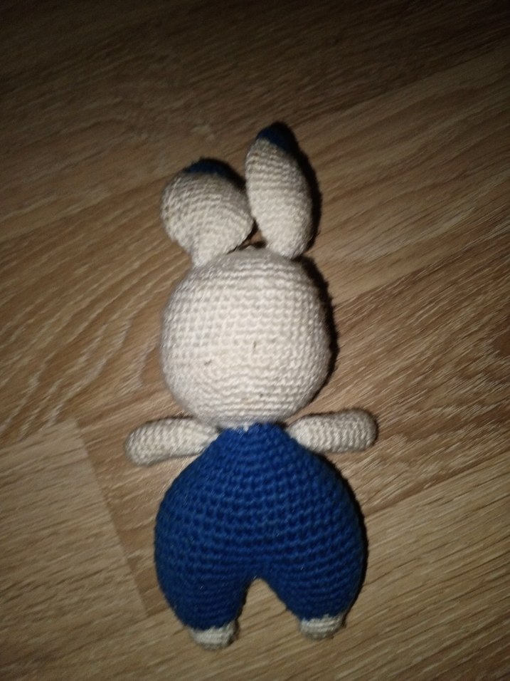 Mavi Gri El Örgüsü Tavşan Peluş Oyuncak - Görsel 3