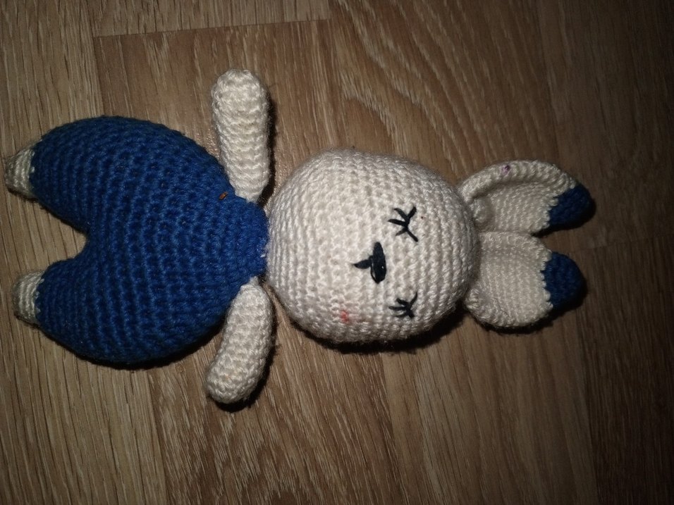 Mavi Gri El Örgüsü Tavşan Peluş Oyuncak - Görsel 2