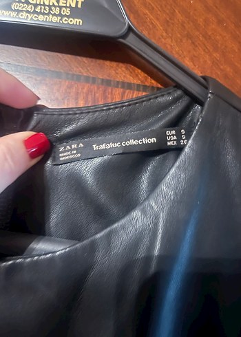 Zara Deri Kısa Kollu Siyah Elbise - Görsel 3