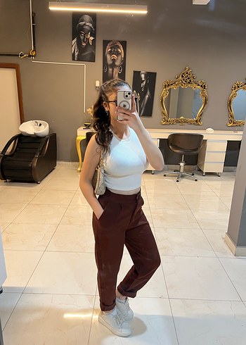 Kahverengi kumaş pantolon - Görsel 3