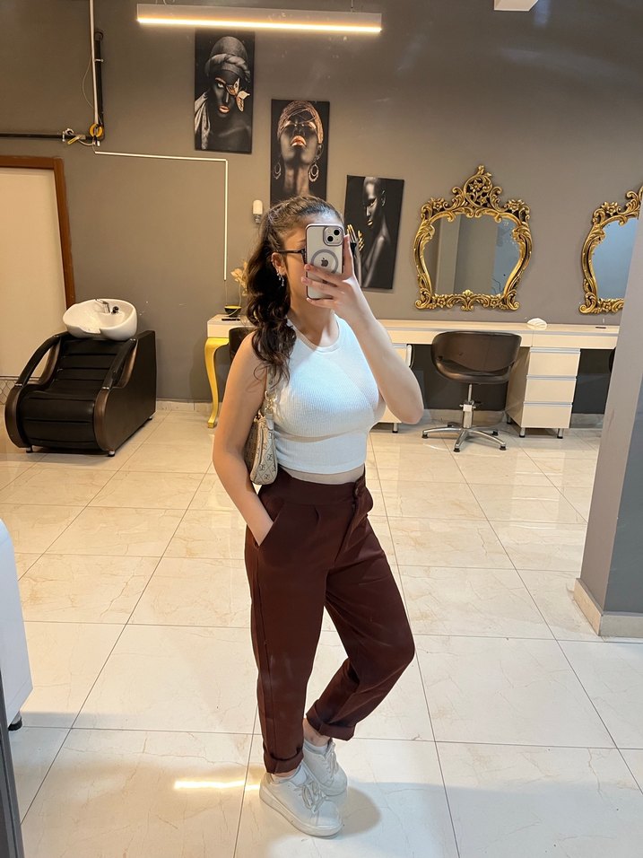 Kahverengi kumaş pantolon - Görsel 3