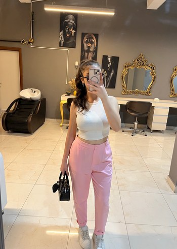 Pembe kumaş pantolon - Görsel 3