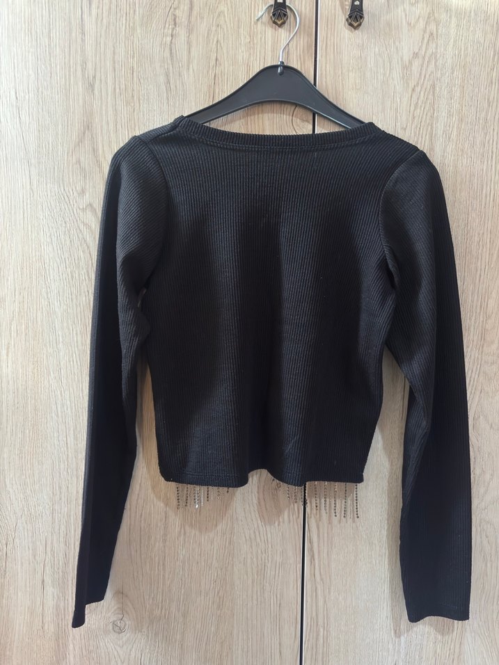 Zincir Detaylı Siyah Mini Triko Kazak - Görsel 2