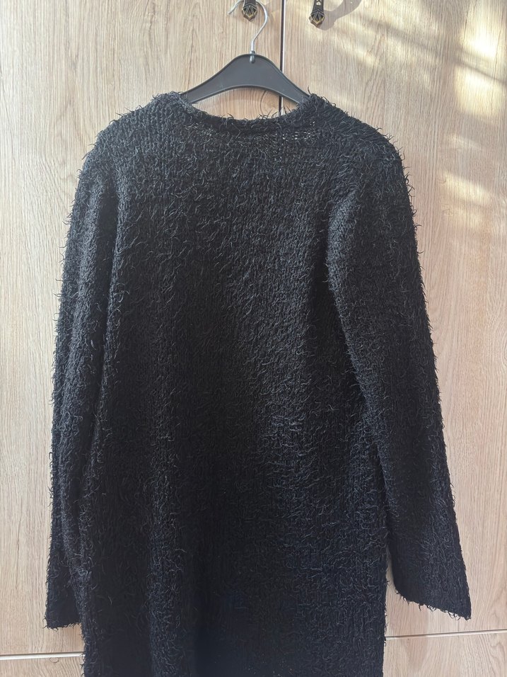 Siyah Örgü Yün Midi Hırka - Görsel 2