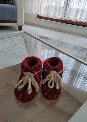 Bordo Örgü Kız Çocuk Ev Patiği - Görsel 4