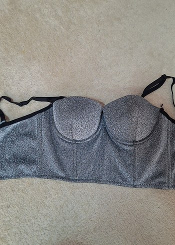 Düğmeli Gri Mini Straplez Büstiyer - Görsel 3