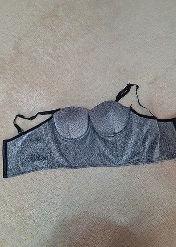 Düğmeli Gri Mini Straplez Büstiyer - Görsel 2