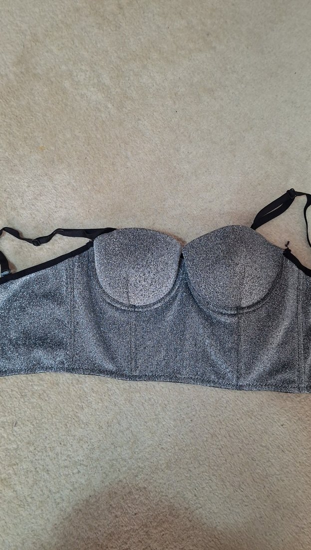 Düğmeli Gri Mini Straplez Büstiyer - Görsel 3