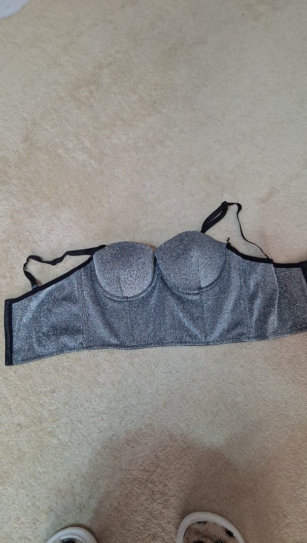 Düğmeli Gri Mini Straplez Büstiyer - Görsel 2