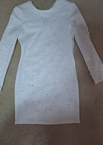 Beyaz Uzun Kollu Mini Elbise - Görsel 2