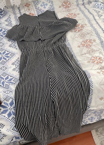 Kadın Siyah Çizgili Uzun Tulum - Görsel 6