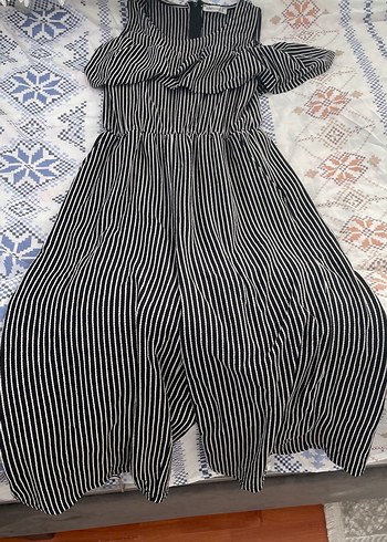 Kadın Siyah Çizgili Uzun Tulum - Görsel 3